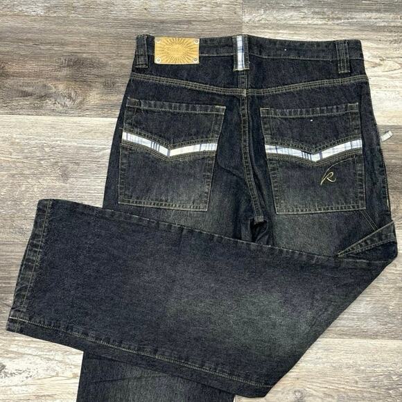 Vintage Raider Infamous Blue Dark Wash Womens‎ 16 Plaid Trim Straight Leg Jeans - Picture 4 of 13